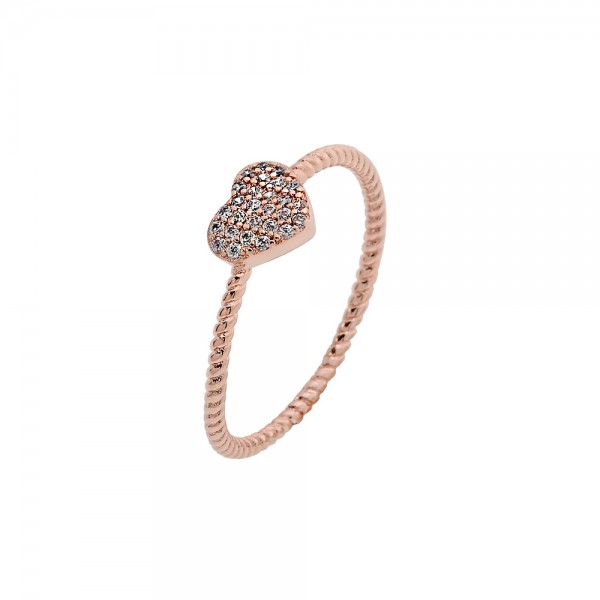 Ring twisted silver 925 pink gold plated with zircons PS/8A-RG123-2