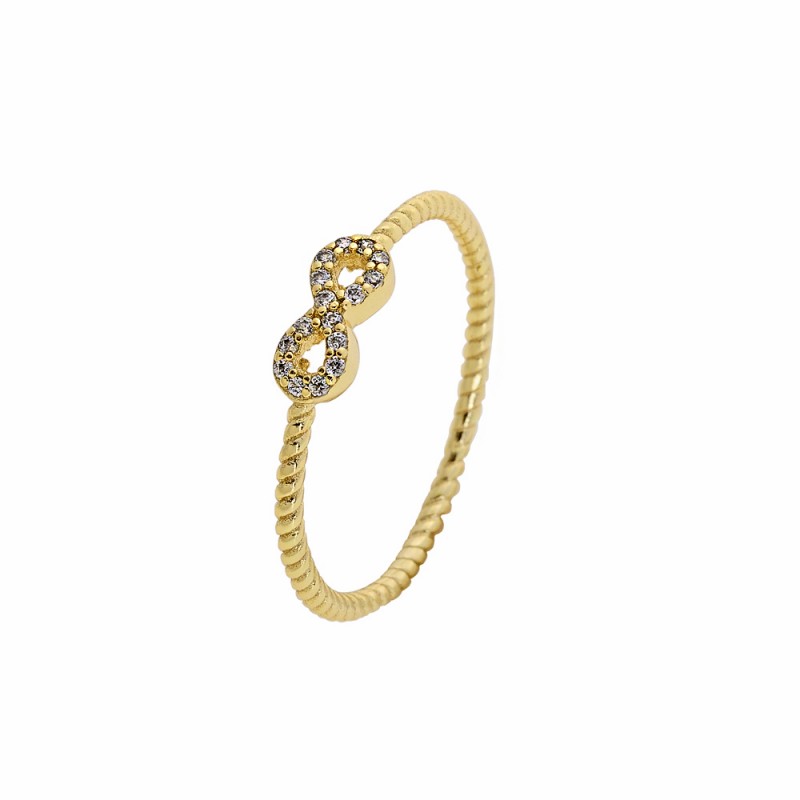 Ring twisted silver 925 gold plated with zircons PS/8A-RG122-3