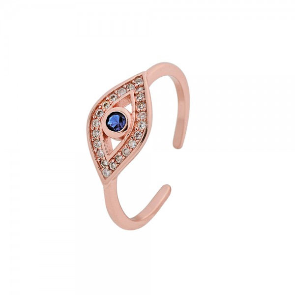 Ring silver 925 pink gold plated with enamel eye and zircons PS/8A-RG109-2