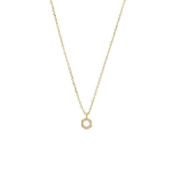Handmade 14K yellow gold pendant hexagon with white zirconia KRI-Ε183