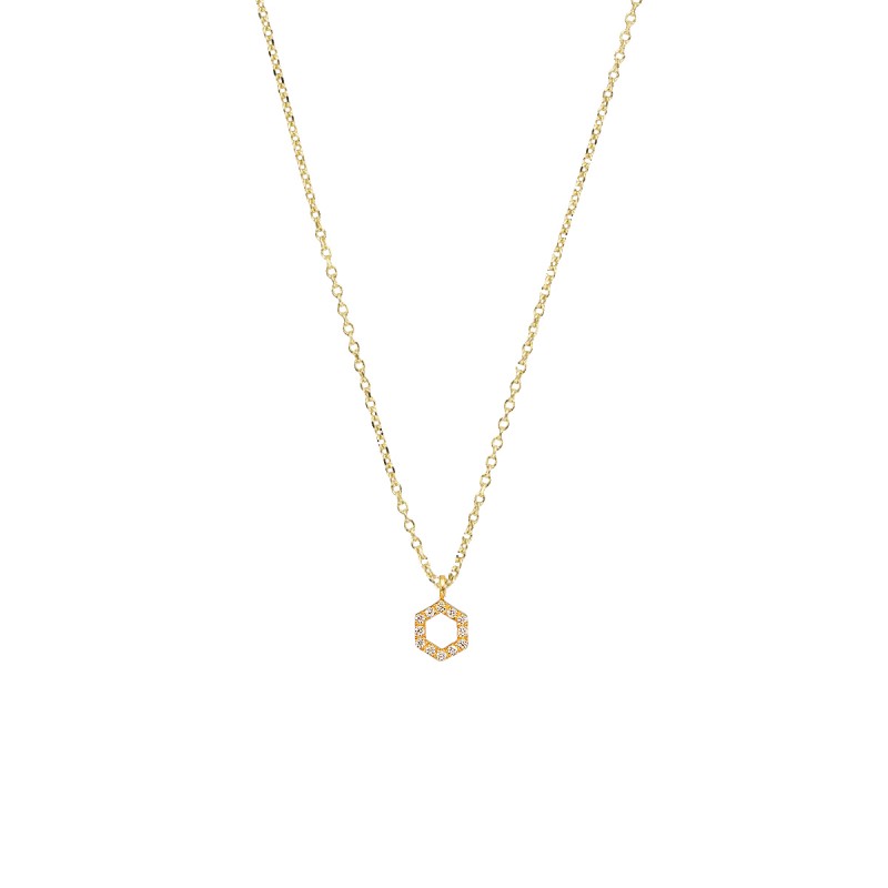 Handmade 14K yellow gold pendant hexagon with white zirconia KRI-Ε183