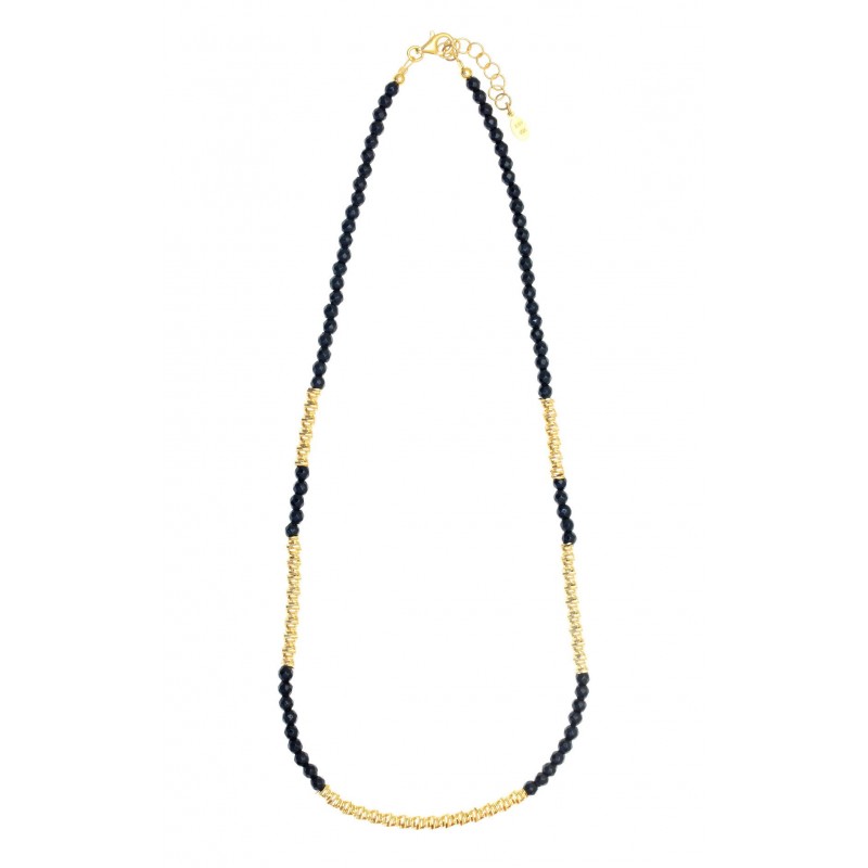 Necklace silver 925 yellow gold plated with onyx GRE-58780