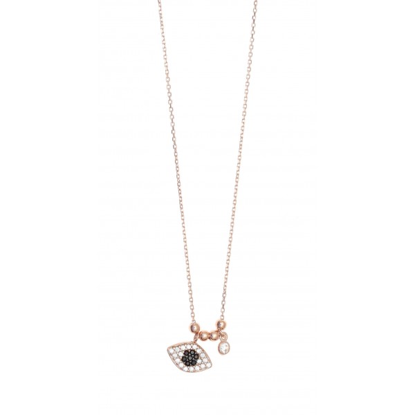 Necklace silver 925 pink gold plated with white zirconia GRE-46611