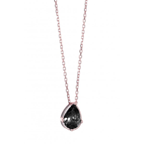 Κολιέ ασήμι 925 με ροζ επιχρύσωση και μαύρο zircon GRE-43765
