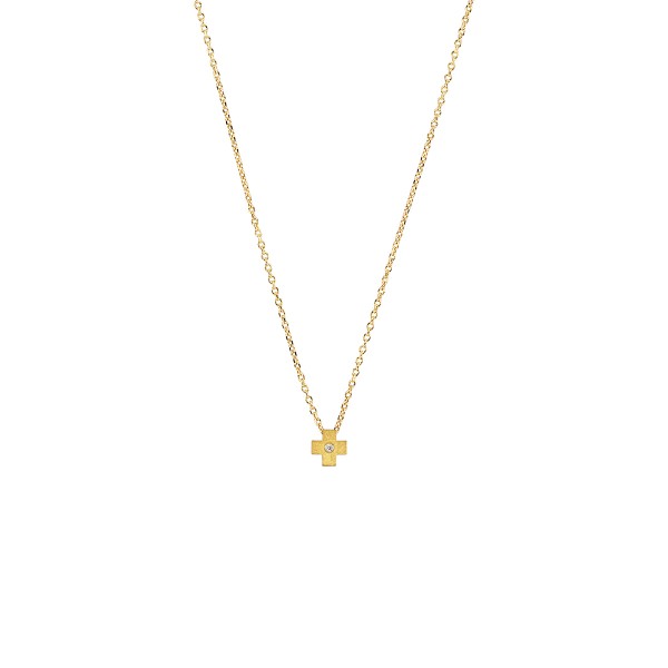 Handmade cross in K14 yellow gold with white zircon KRI-S61