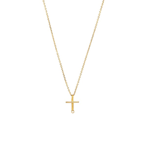Handmade cross in K14 yellow gold with white zircon KRI-S53
