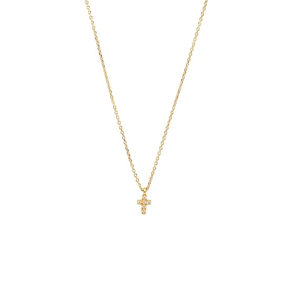 Handmade cross in K14 yellow gold with white zircon KRI-S52