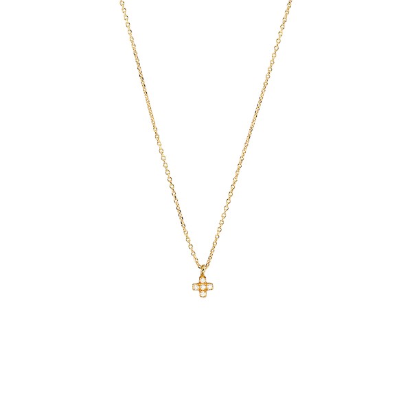 Handmade cross in K14 yellow gold with white zircon KRI-S51