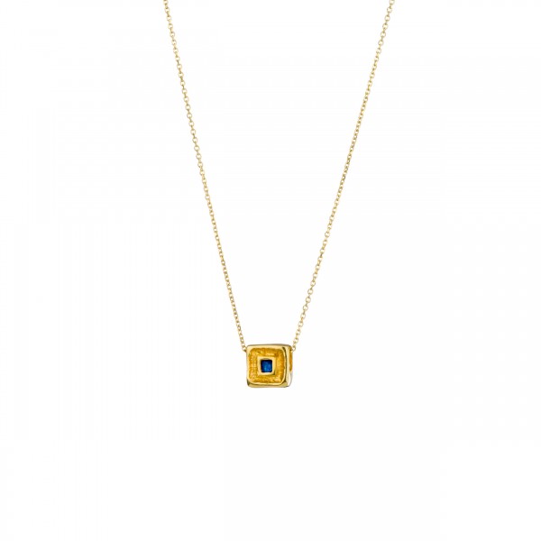 Handmade small square Pendant in silver 950 gold plated with enamel KON-Α81Μ
