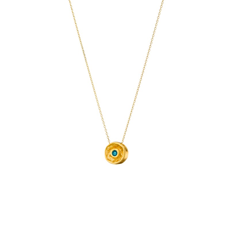 Handmade small circle Pendant in silver 950 gold plated with enamel KON-A82ΜX