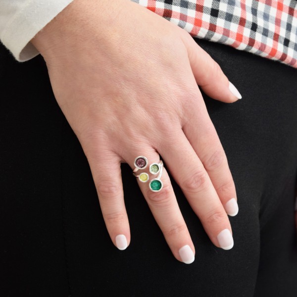 Handmade ring in silver 950 platinum plated with enamel KON-10E10