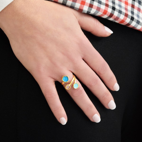 Handmade ring in silver 950 gold plated with enamel KON-9E2X