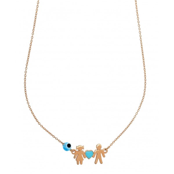 Necklace silver 925 pink gold plated with enamel and evil eye GRE-58205