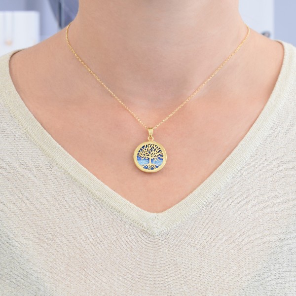 Handmade 3D tree Pendant in silver 950 with enamel KON-163M