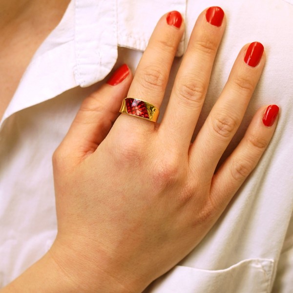Ring in silver 925 gold plated with red enamel GRE-60244