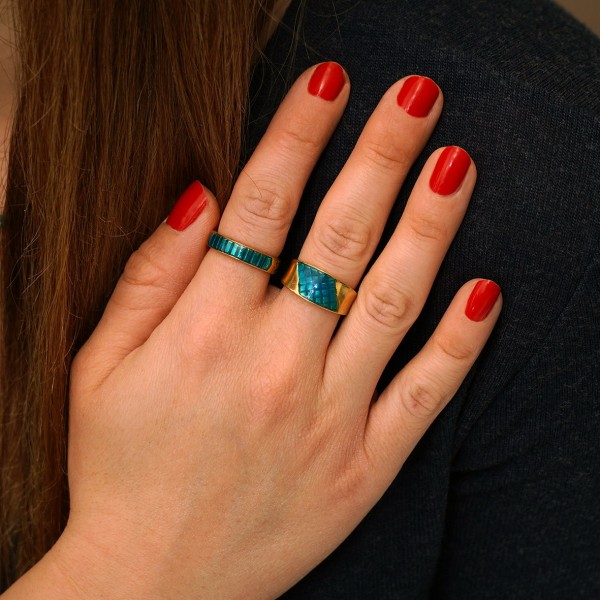 Ring in silver 925 gold plated with blue enamel GRE-60243