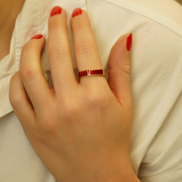Ring in silver 925 gold plated with red enamel GRE-60247
