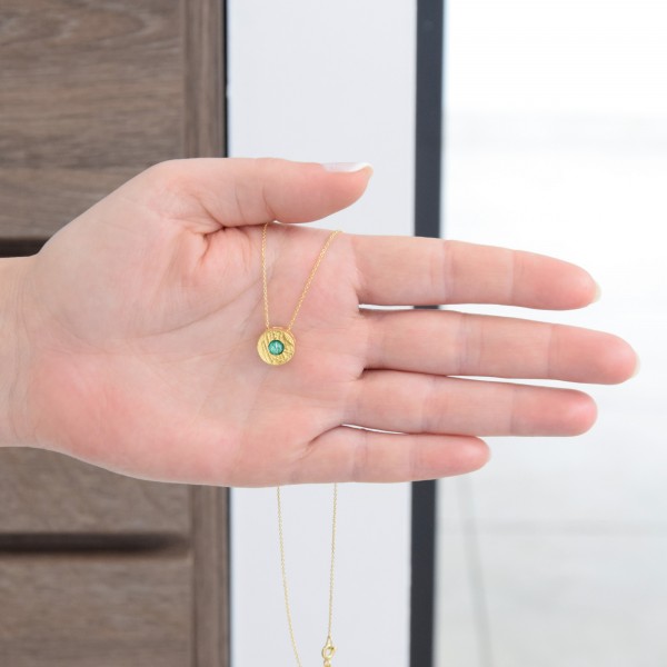 Handmade circle Pendant in silver 950 gold plated with enamel KON-A32M