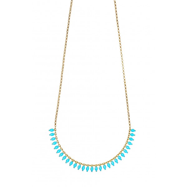 Necklace in silver 925 gold plated with light blue enamel GRE-57103