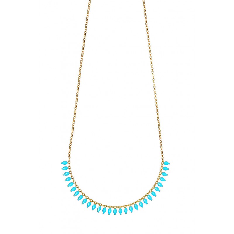 Necklace in silver 925 gold plated with light blue enamel GRE-57103