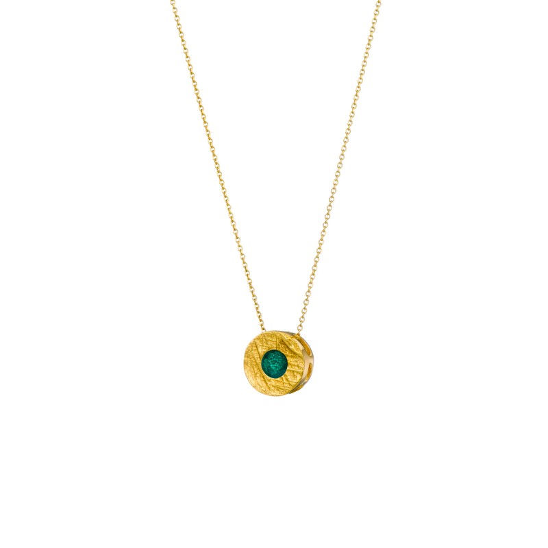 Handmade circle Pendant in silver 950 gold plated with enamel KON-A32M