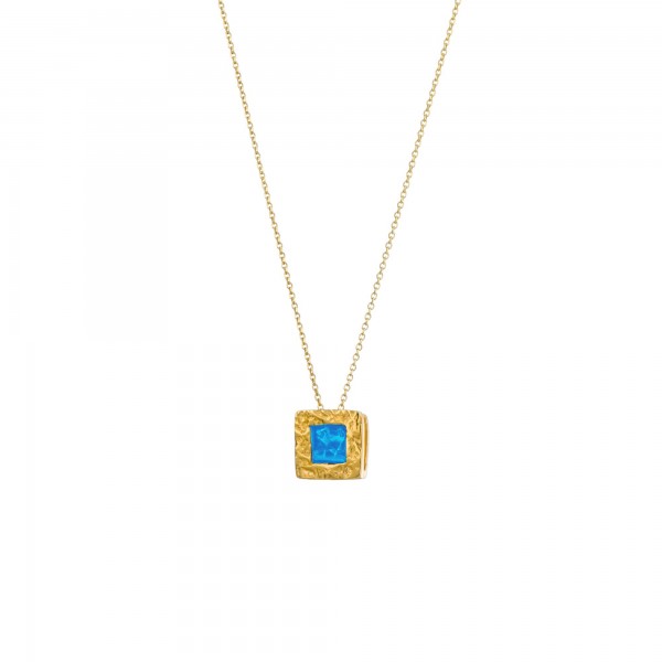 Handmade square Pendant in silver 950 gold plated with turquoise enamel KON-A34M2X