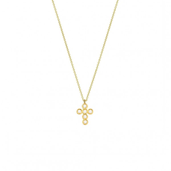 Handmade cross in K14 yellow gold with white zircon KRI-S32