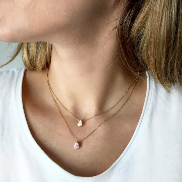 Teardrop necklace in silver 925 yellow gold plated with white zirconia GRE-53576