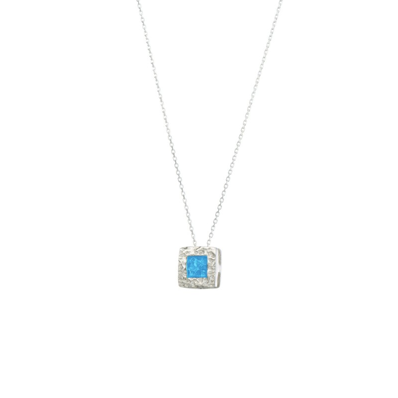 Handmade square Pendant in silver 950 platinum plated with turquoise enamel KON-Α34M2