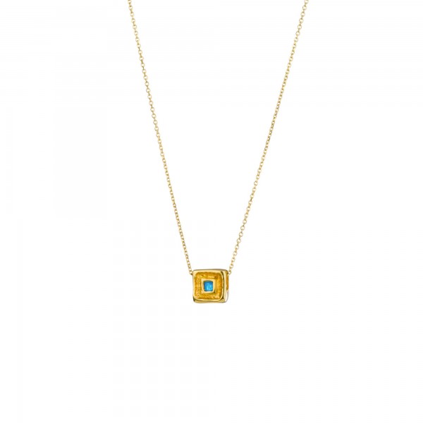 Handmade small square Pendant in silver 950 gold plated with enamel KON-Α81Μ