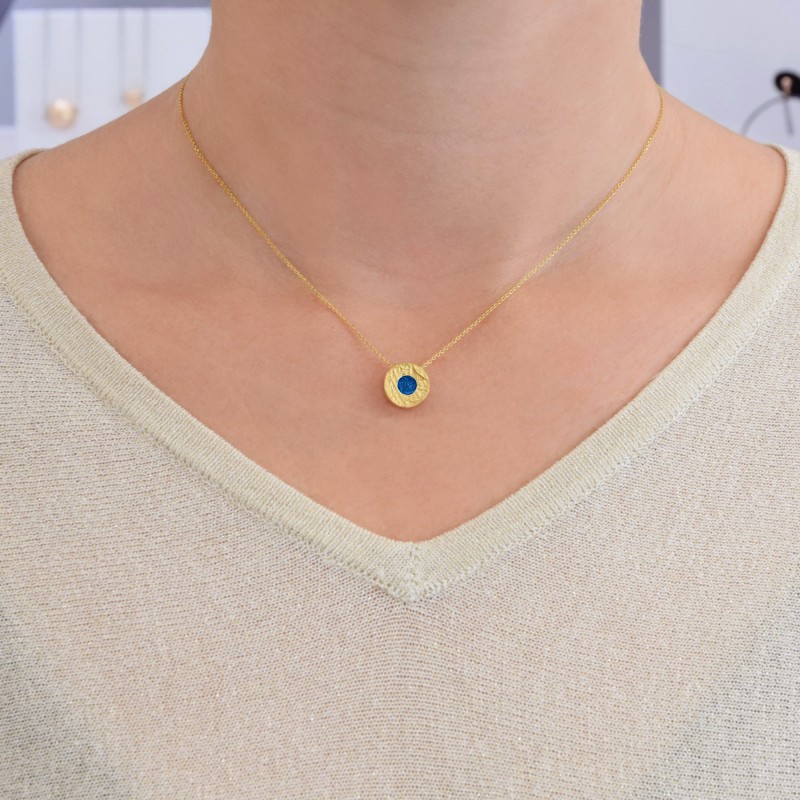Handmade circle Pendant in silver 950 gold plated with enamel KON-A32M