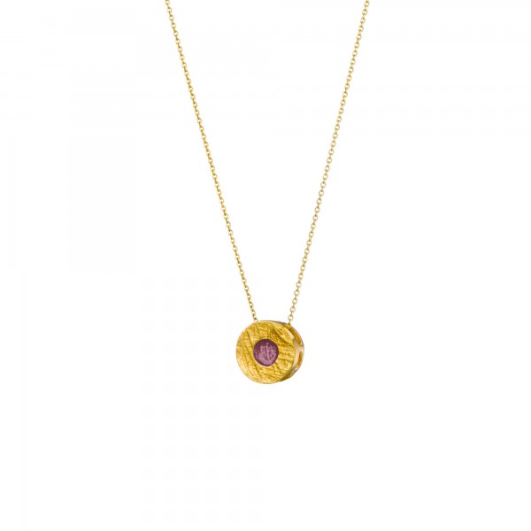 Handmade circle Pendant in silver 950 gold plated with enamel KON-A32M