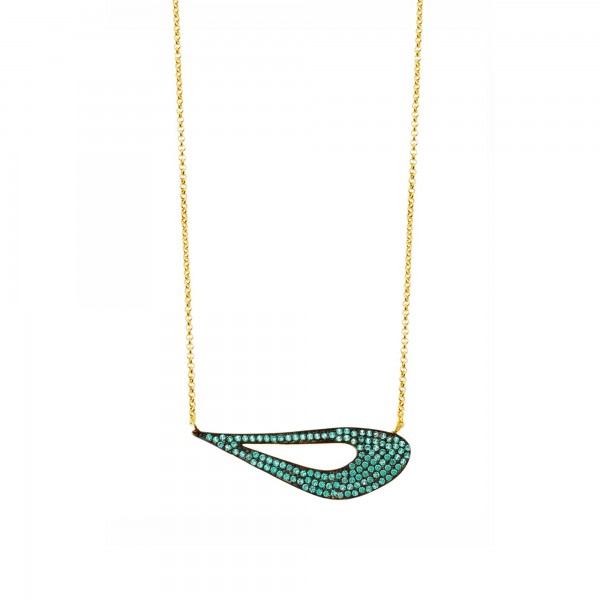 Necklace in silver 925 gold plated with petrol zirconia GRE-60187