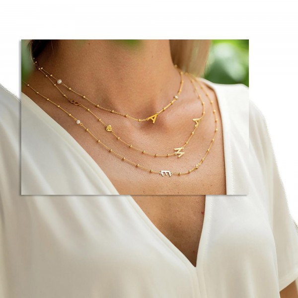 Monogram necklace in silver 925 yellow gold plated with white zirconia GR-60620