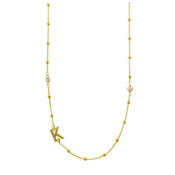 Monogram necklace in silver 925 yellow gold plated with white zirconia GR-60620