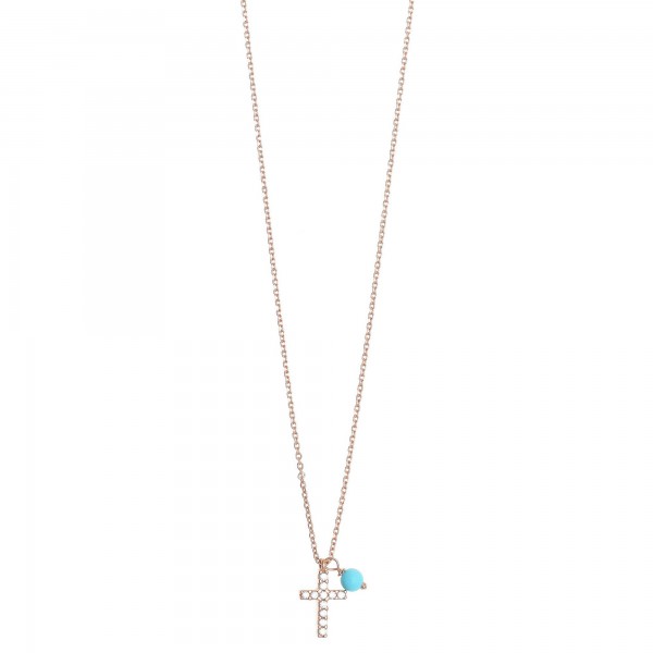 Κολιέ ασήμι 925 με ροζ επιχρύσωση και λευκά zirconia GRE-33637