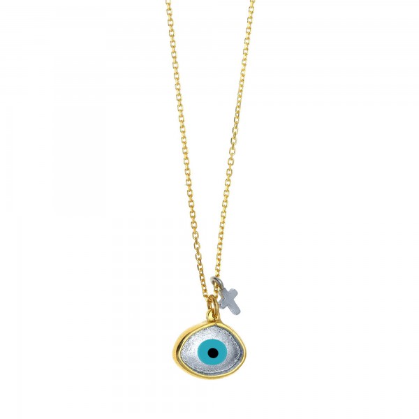Evil eye necklace in silver 925 gold plated with cross GRE-59373