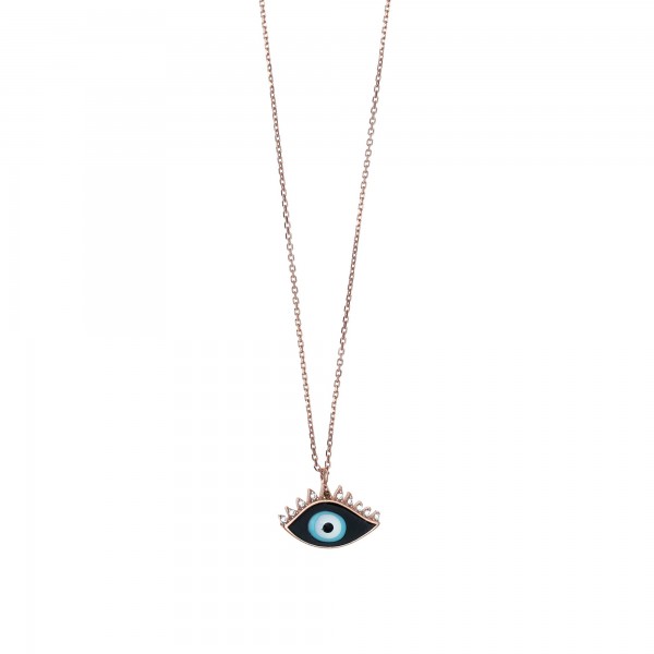 Evil eye necklace in silver 925 rose gold plated with zirconia GRE-53751