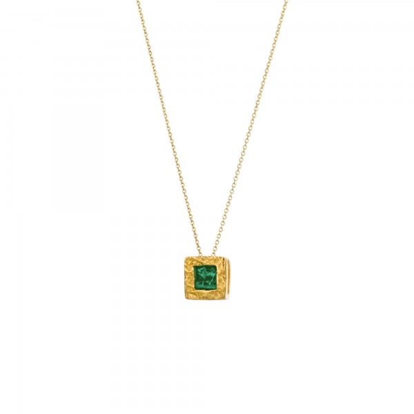 Handmade square Pendant in silver 950 gold plated with green enamel KON-A34M5X