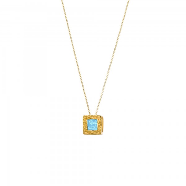 Handmade square Pendant in silver 950 gold plated with pale turquoise enamel KON-A34M1X