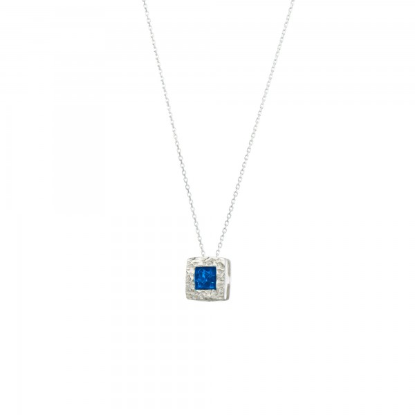 Handmade square Pendant in silver 950 platinum plated with dark blue enamel KON-Α34M8