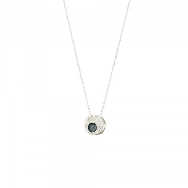 Handmade circle Pendant in silver 950 platinum plated with black enamel KON-A48M14