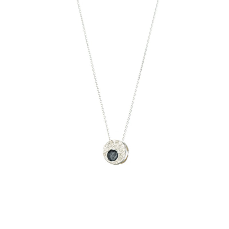 Handmade circle Pendant in silver 950 platinum plated with black enamel KON-A48M14