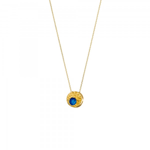 Handmade circle Pendant in silver 950 gold plated with dark blue enamel KON-A48M8X