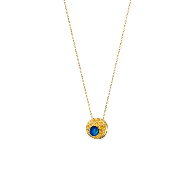 Handmade circle Pendant in silver 950 gold plated with dark blue enamel KON-A48M8X