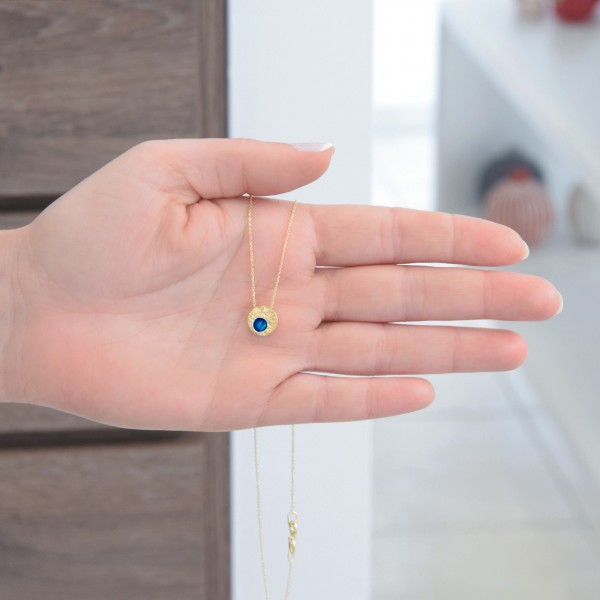 Handmade circle Pendant in silver 950 gold plated with dark blue enamel KON-A48M8X