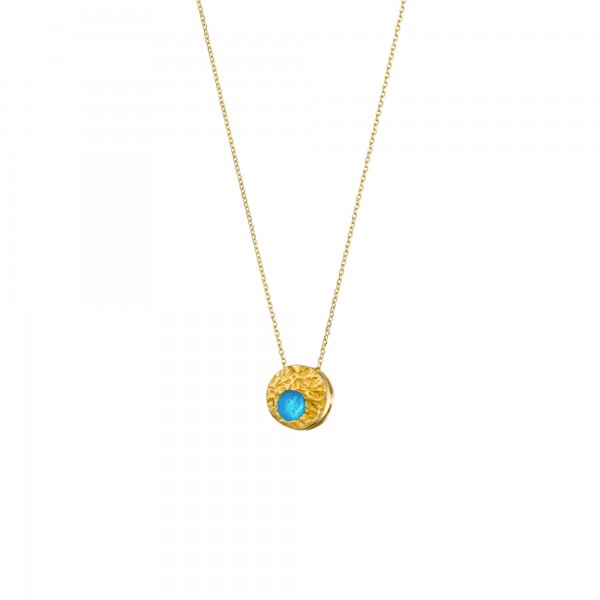 Handmade circle Pendant in silver 950 gold plated with turquoise enamel KON-A48M2X