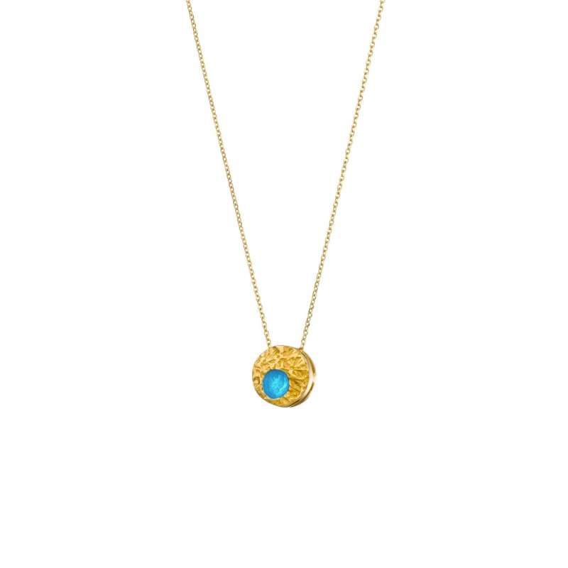 Handmade circle Pendant in silver 950 gold plated with turquoise enamel KON-A48M2X