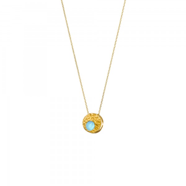 Handmade circle Pendant in silver 950 gold plated with pale turquoise enamel KON-A48M1X