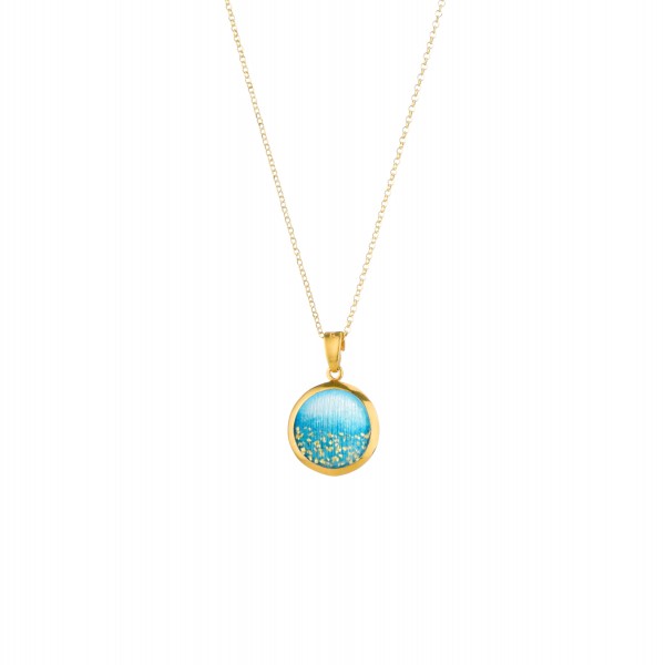 Handmade circle Pendant in silver 950 gold plated with turquoise enamel KON-A2M2X
